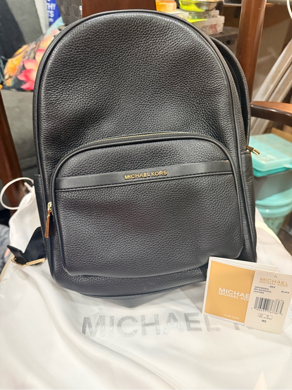 Michael Kors Medium Black Pebbled Leather Backpack
